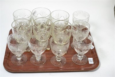 Lot 271 - A tray of assorted etched glass rummers