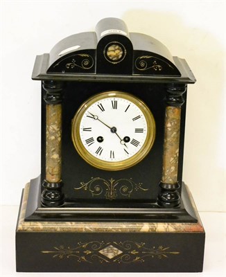 Lot 281 - A French slate and marble mantel clock, with eight day movement