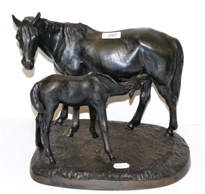 Lot 297 - A Russian cast metal horse group with factory stamp and dated 1967