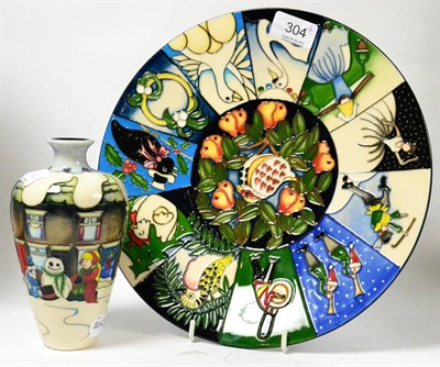 Lot 304 - A modern Moorcroft 12 Days of Christmas 785/10 dish, designed by Kerri Goodwin, impressed...