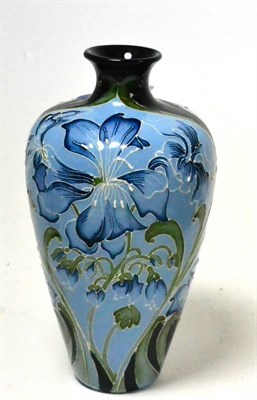 Lot 311 - A modern Moorcroft Blue Geranium 72/6 vase, designed by Kerry Goodwin, impressed factory marks,...