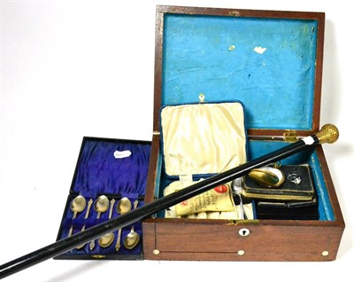 Lot 328 - A Victorian rosewood jewellery box containing various items including a 9ct lady's wristwatch;...