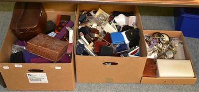 Lot 338 - Three boxes containing large quantity of costume jewellery, silver jewellery and empty...