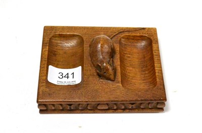 Lot 341 - A Robert ";Mouseman"; Thompson oak double pin tray, with carved mouse signature, 12.5cm by 10cm