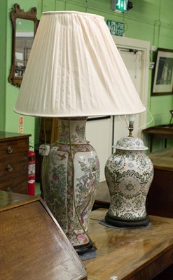 Lot 348 - A large Chinese porcelain vase/table lamp, another Chinese vase converted to a table lamp