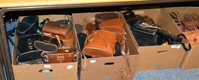 Lot 1030 - Two boxes of various cased and uncased binoculars