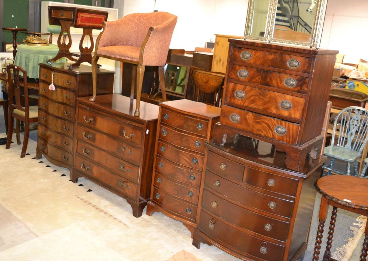 Lot 1047 - A group of furniture including a Victorian chair, tub chair, five chests of drawers, three...
