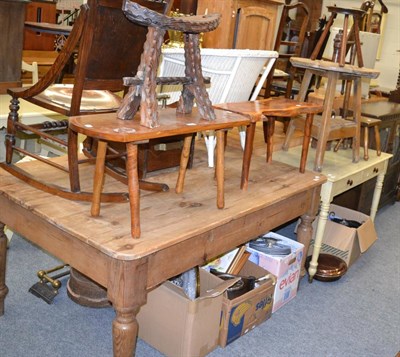 Lot 1054 - A group of furniture comprising: five stools, two possers, coal box, two spinning chairs, two...