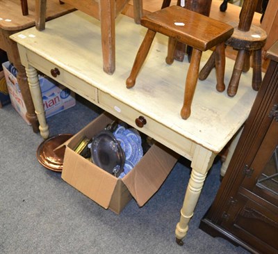 Lot 1057 - A painted pine farmhouse side table fitted with two drawers