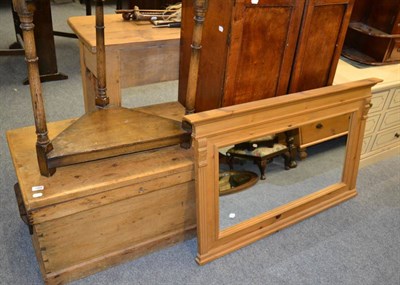 Lot 1068 - A pine over mantel mirror together with a pine chest