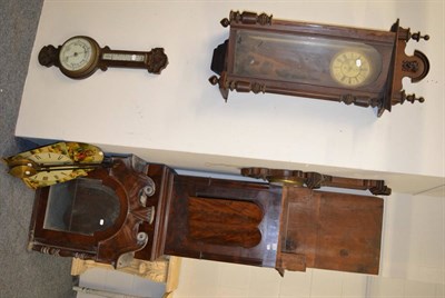 Lot 1089 - A large 19th century mahogany cased longcase clock with painted dial, together with two oak...