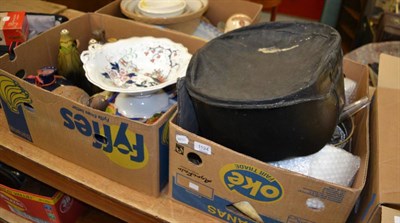 Lot 1124 - Three boxes of miscellaneous including ceramics, glassware, brass and copper wares