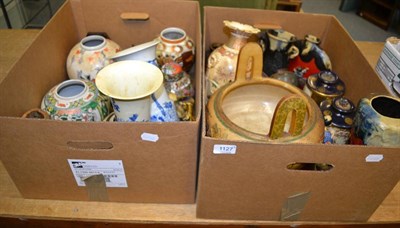 Lot 1127 - Two boxes of Oriental ceramics including Chinese blue and white vases and ginger jars, Japanese...