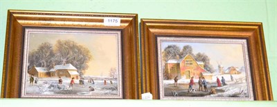 Lot 1175 - Wilkins (19th/20th century) A pair of winter scenes depicting Dutch figures skating, each...