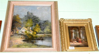 Lot 1176 - A 19th century oil, interior scene together with an oil, landscape, signed Pearson