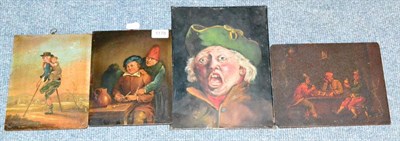 Lot 1178 - Three Dutch school figural oils on panels, 18th/19th century with another (4)