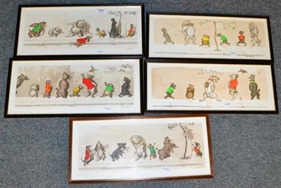 Lot 1180 - Boris O'Klein (Russian, 1893-1985) Dirty Dogs of Paris, five hand coloured engravings, pencil...