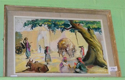 Lot 1181 - In the manner of Gideon Arulraj, gouache study of figures beneath a tree