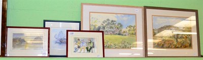 Lot 1188 - Judith Hollier (Australian, 20th century) Two landscape watercolours, signed, with three others (5)