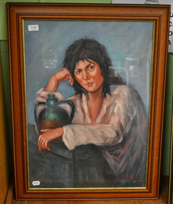 Lot 1197 - 20th century school, portrait, oil on canvas, signed