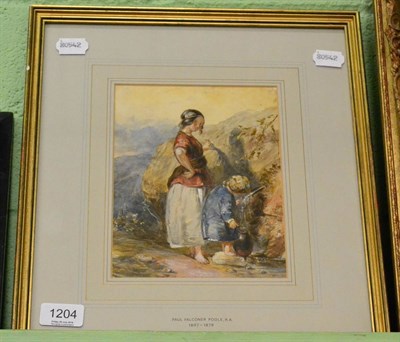 Lot 1204 - Paul Falconer Poole RA (1807-1879) A lady and a child collecting water in a landscape, watercolour