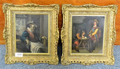 Lot 1206 - Dutch School, two figures in an interior, indistinctively signed, oil on board, together with a...