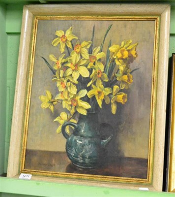 Lot 1211 - Bertram Leigh, oil on canvas, still life depicting daffodils