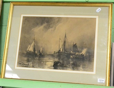 Lot 1214 - Stephen Frank Wasley (British, 1843-1934) Fishing Boats, charcoal, signed lower left, 32cm by 46cm