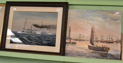 Lot 1216 - A painting on silk of HMS Kinsha together with seven other maritime scenes (8)