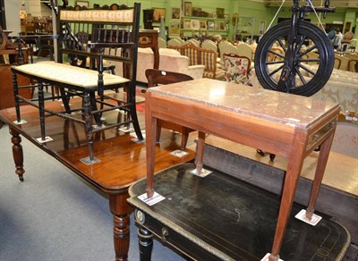 Lot 1320 - A Victorian ebonised centre table with inset porcelain plaques (a.f.); together with an...