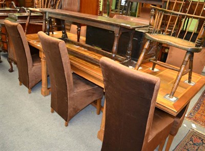 Lot 1329 - Six upholstered dining chairs and a Barker & Stonehouse dining table with two extra leaves