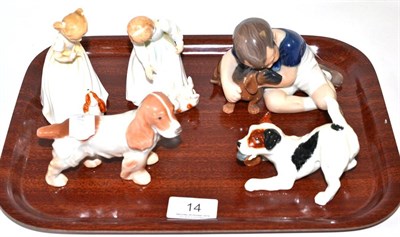 Lot 14 - Two Copenhagen ornaments and three Royal Doulton figures