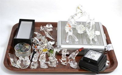 Lot 33 - Tray of Swarovski ornaments and a travelling games board