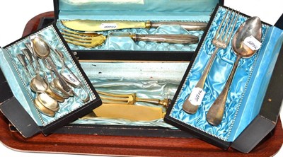 Lot 39 - A selection of Swiss and German white metal spoons and serving set (qty)