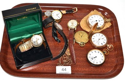 Lot 44 - Four various pocket watches, five wristwatches and a plated watch chain with fob