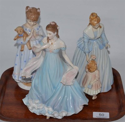 Lot 50 - Three Royal Worcester china figures 'Mothering Sunday', 'I wish' and 'With all my heart'