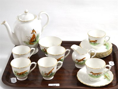 Lot 54 - A Tuscan china coffee service hand painted with foxes