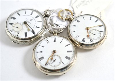 Lot 58 - Three silver open faced pocket watches, one signed John Forrest, London