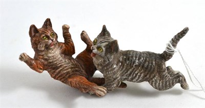 Lot 60 - A cold painted bronze of two cats fighting