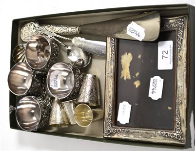 Lot 72 - Set of four Chinese silver wine cups, two tots, two European tots, silver cased watch and...
