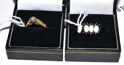 Lot 91 - An 18ct gold diamond solitaire ring and a 9ct gold opal and sapphire triple cluster ring