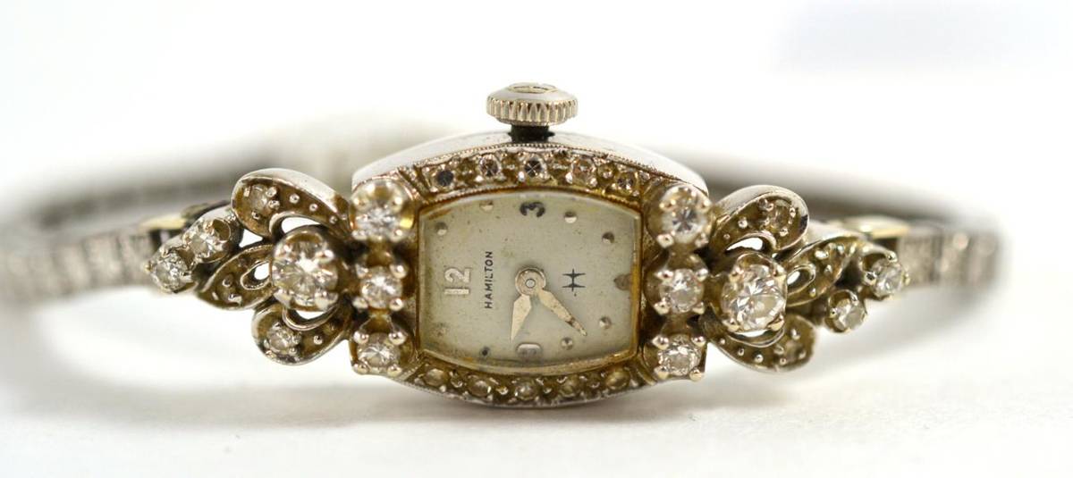 Lot 95 - A lady's diamond set wristwatch by Hamilton
