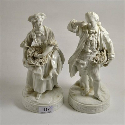 Lot 117 - A pair of Dresden blanc de chine figures in 18th century style, after Meissen originals (2)