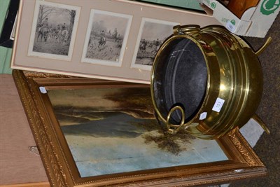 Lot 153 - Framed set of hunting prints after George Wright, a framed set of three shooting prints; an oil...