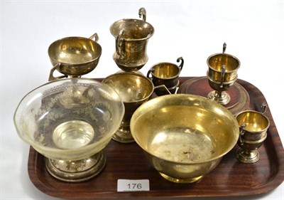 Lot 176 - Six various silver trophies, including an Irish example, a silver bowl and a silver footed...
