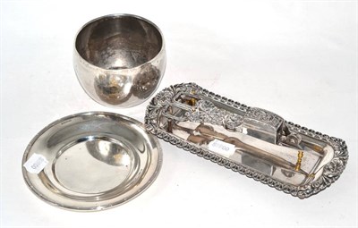Lot 185 - Silver circular stand/dish, a white metal bowl and plated candle snuffer on stand