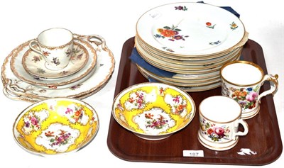 Lot 187 - A pair of Crown Derby porcelain plates painted with floral sprays and with gilt and yellow borders