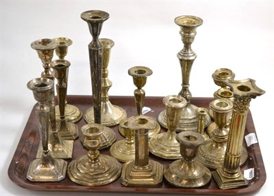 Lot 188 - Eighteen various silver dwarf, corinthium column and other candlesticks