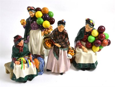 Lot 191 - Royal Doulton figures, 'The Orange Lady' HN1759, 'The Old Balloon Seller' HN1315, 'Silks and...