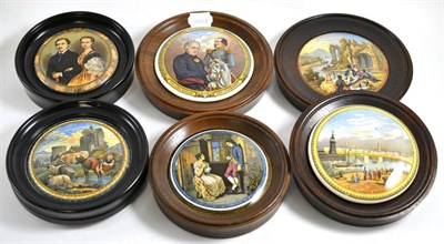 Lot 194 - A group of six Pratt Ware pot lids; Royal Harbour, Ramsgate, The Allied Generals, and others